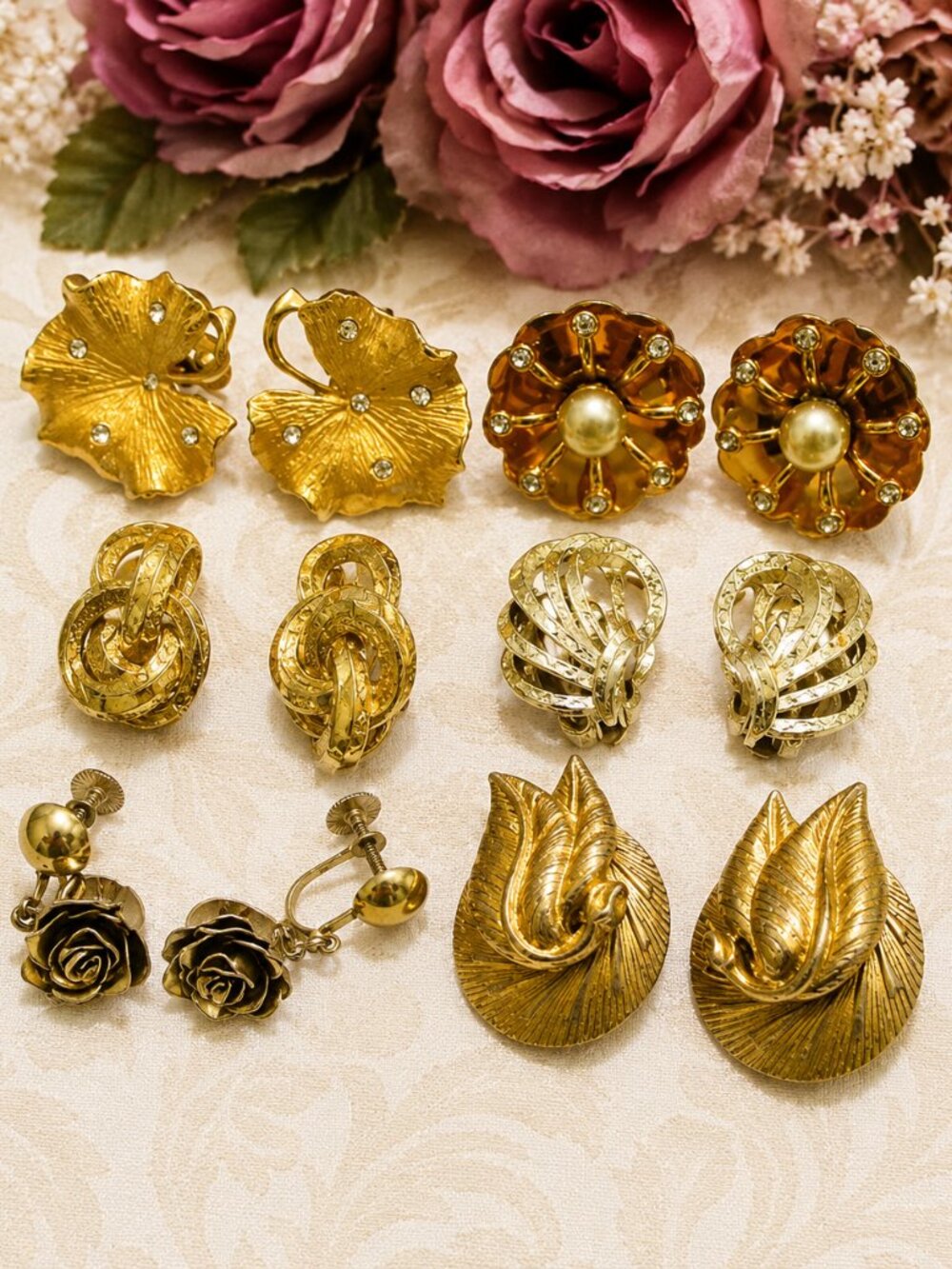 Vintage CORO Gold Plated Earrings Collection: 1930s - 60s DESIGNER SIGNED